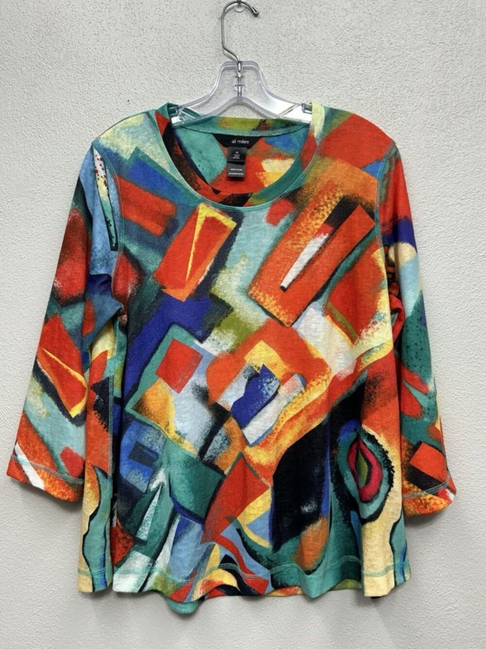 Ali Miles Abstract Shirt PL Petite Large Multicolor Abstract Artsy Art To Wear